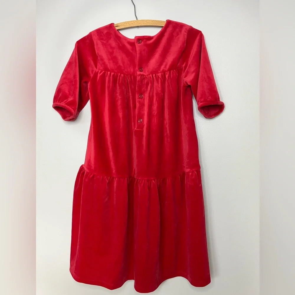 Hanna Andersson Red Short Sleeve Velour Tiered Dress Size 150 (12)